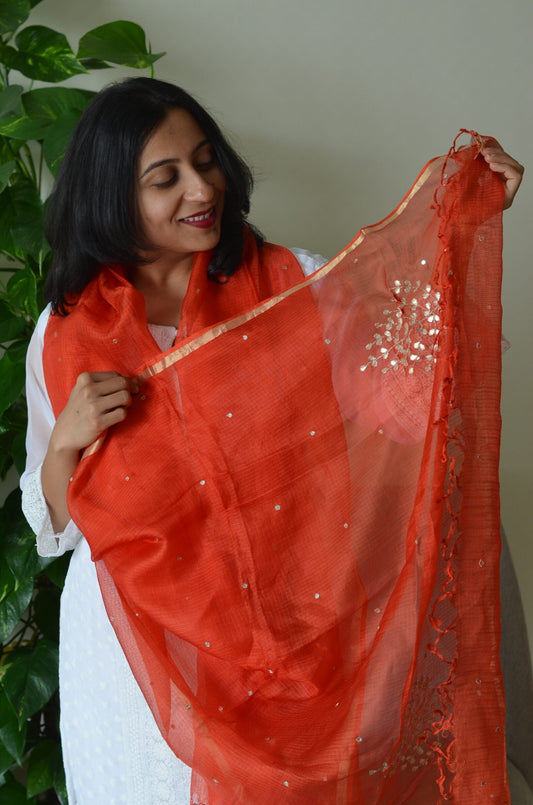 Orange Kota Silk Gotapati Dupatta