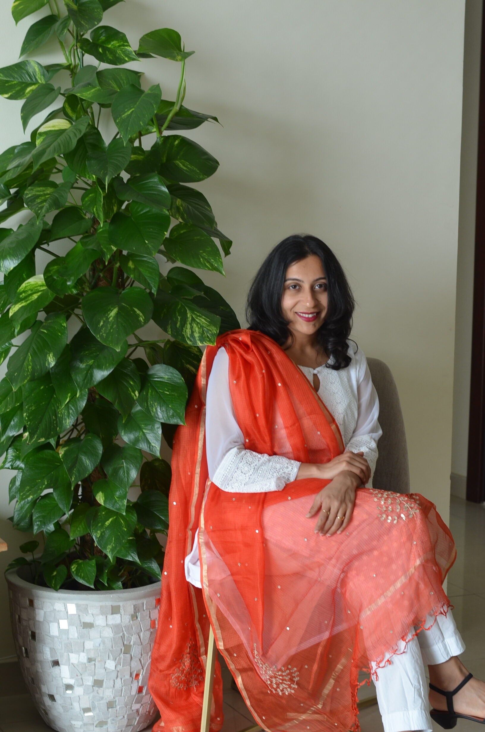 Orange Kota Silk Gotapati Dupatta