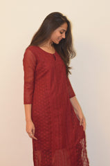 Chikankari Georgette Kurta- Mehroon with attached Slip