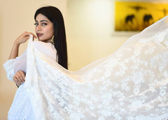 Chiffon Embroidered Dupatta- White