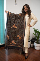 Brown Birds Kantha Work Dupatta