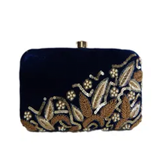 Dark Blue Embroided Clutch