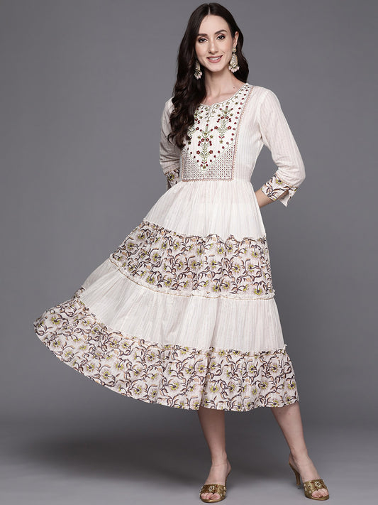 Indo Era Multi Embroidered A-Line Ethnic Dress