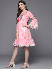 Indo Era Peach Embroidered A-Line Ethnic Dress