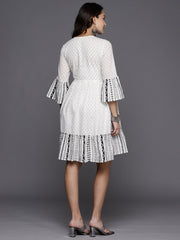 Indo Era White Printed A-Line Ethnic Dress