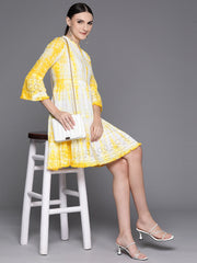 Indo Era Yellow Dyed A-Line Smart Casual Dress