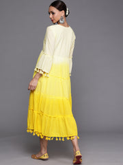 Indo Era Yellow Floral Embroidered A-line Dress