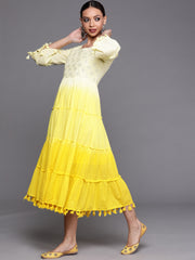 Indo Era Yellow Floral Embroidered A-line Dress