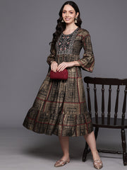 Indo Era Black Embroidered A-Line Ethnic Dress