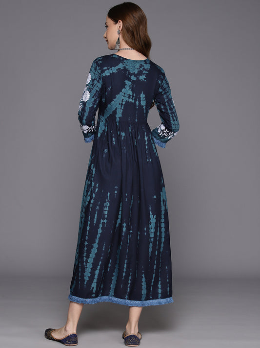 Indo Era Blue Embroidered A-Line Ethnic Dress