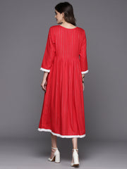 Indo Era Red Embroidered A-Line Ethnic Dress