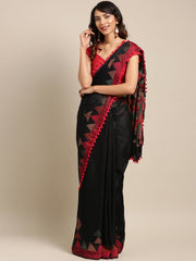 Black & Red Polycotton Printed Saree