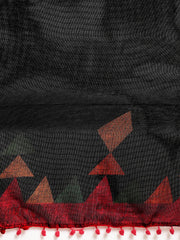 Black & Red Polycotton Printed Saree