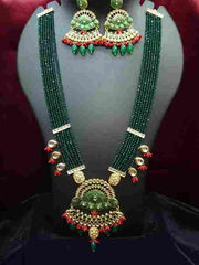 Green Beaded Stone-Studded Necklace Set