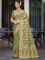 Satin Silk Woven Zari Work Festival Tassle Saree