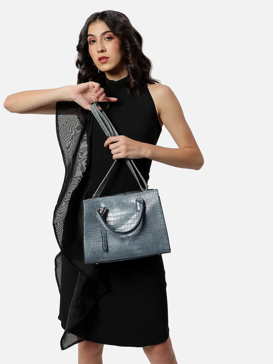 Textured Zip Lock Hand Bag with Handle detail