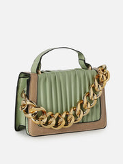 Striped Magnet Lock Hand Bag with Chain Strap