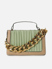 Striped Magnet Lock Hand Bag with Chain Strap