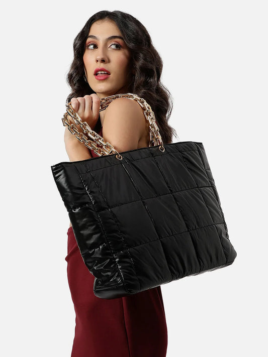 Quilted Zip Lock Tote Bag with Chain Strap