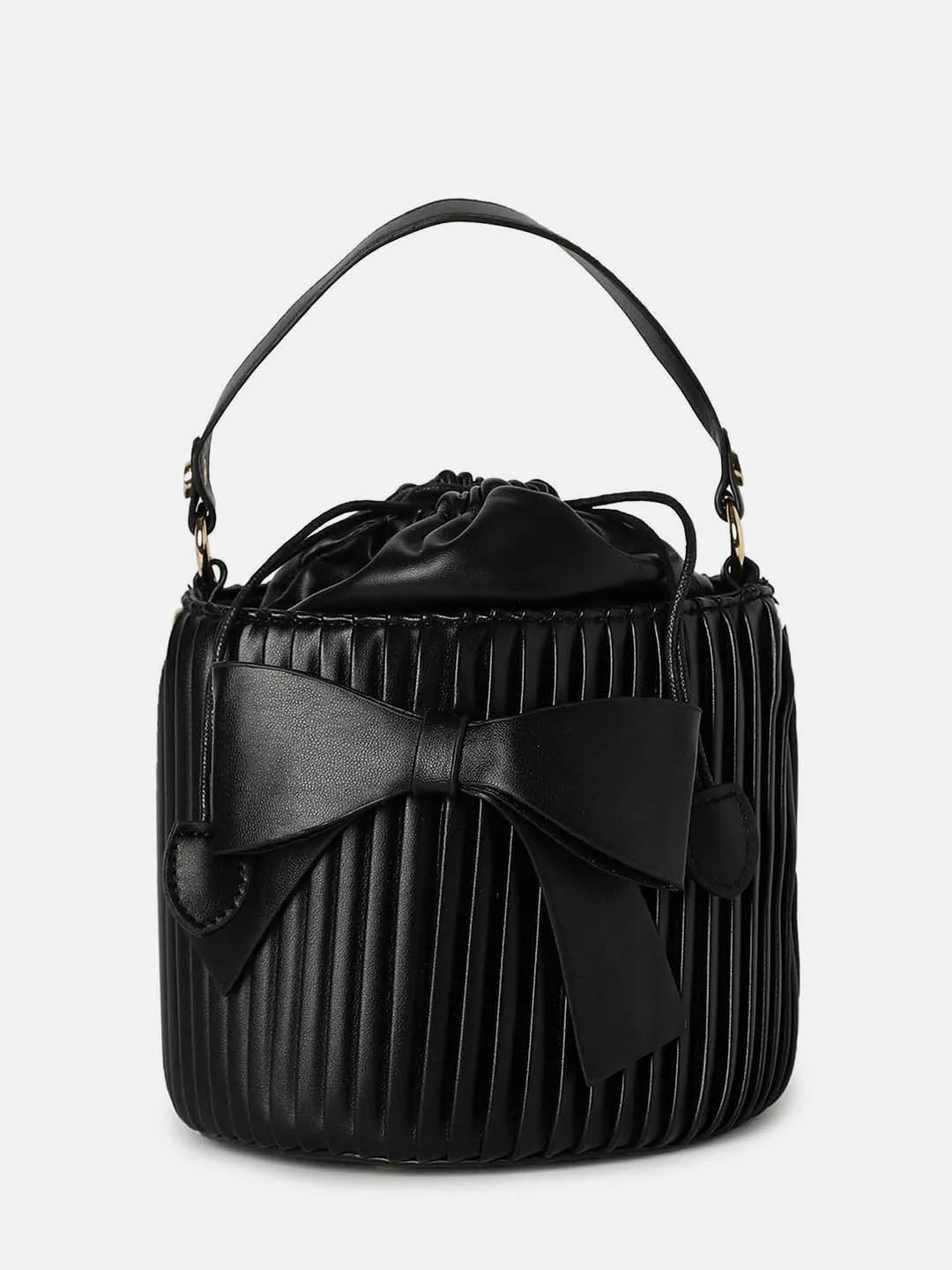 Striped Drawstring Hand Bag with Tie up detail