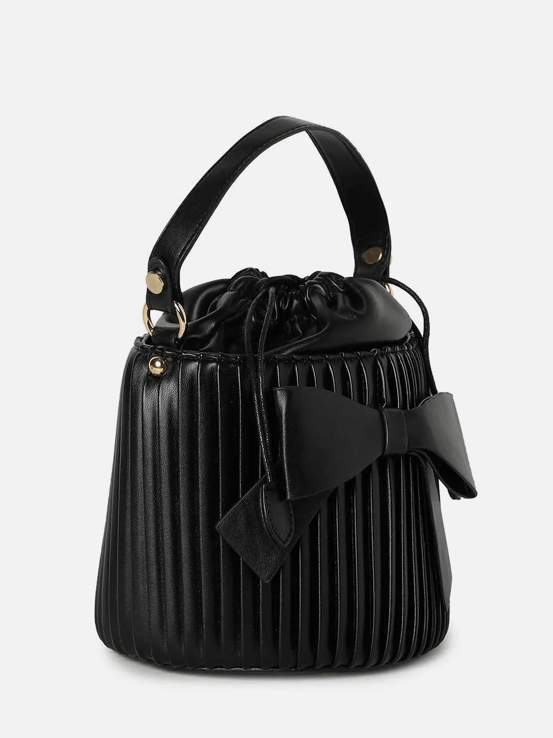 Striped Drawstring Hand Bag with Tie up detail