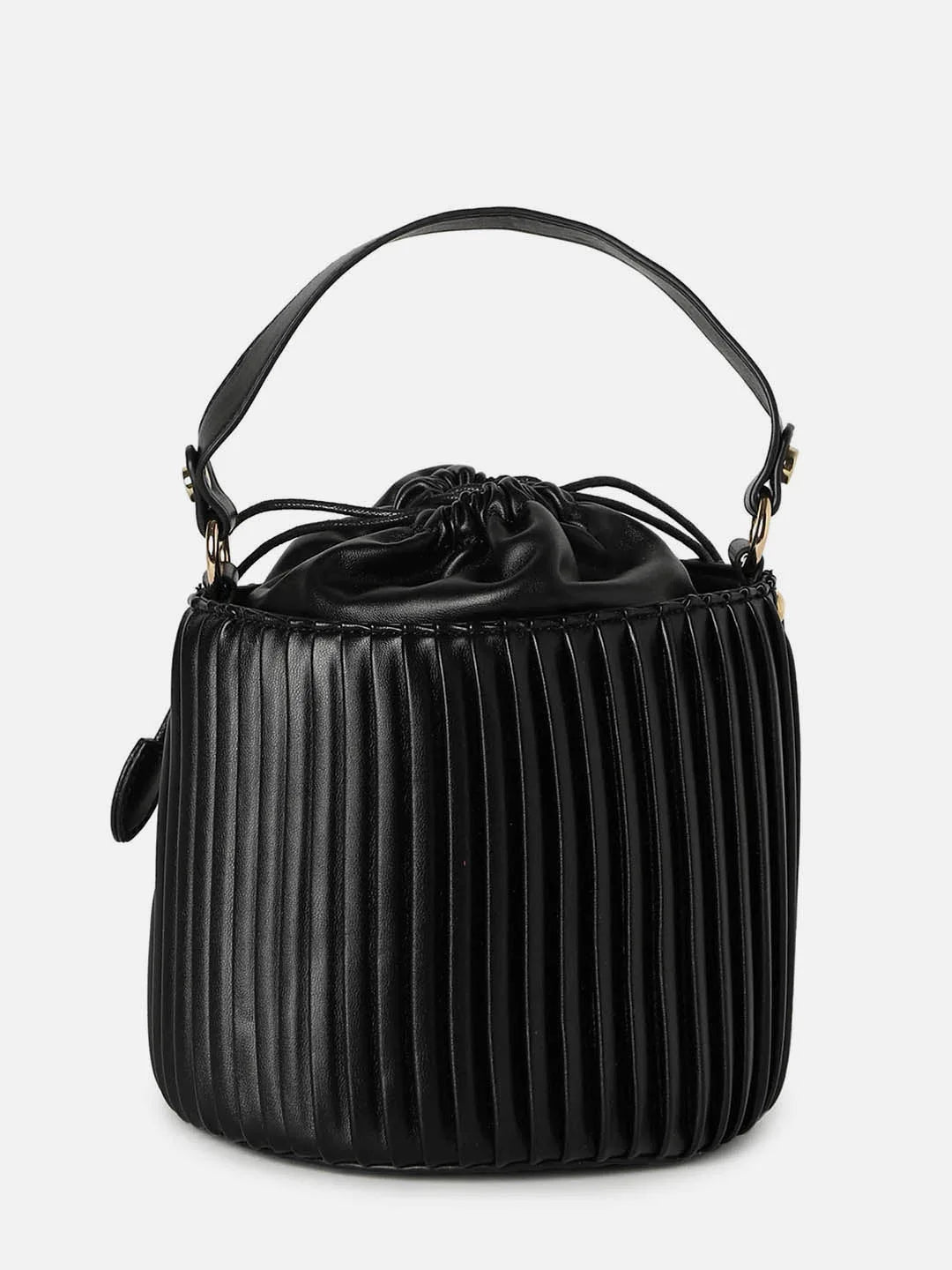 Striped Drawstring Hand Bag with Tie up detail