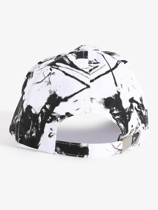 Black & White Tie-Dye Textured Baseball Cap