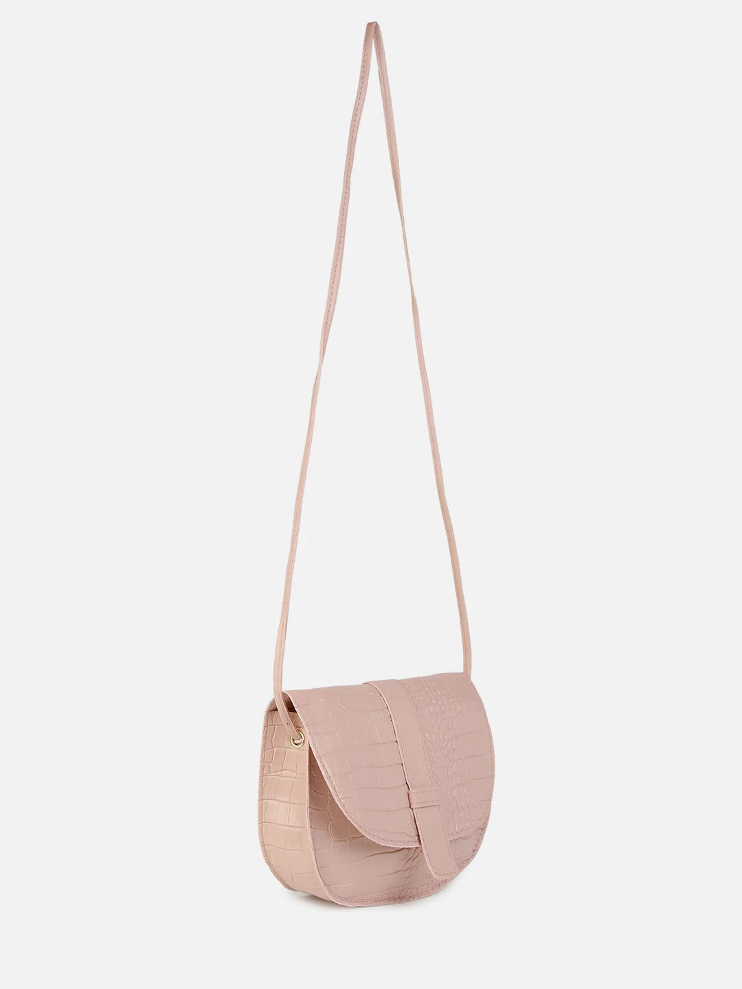 Textured Magnet Lock Sling Bag with Buckle detail