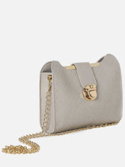 Textured Push Lock Sling Bag with Chain Strap