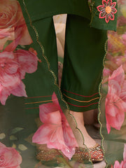 Indo Era Green Embroidered Straight Kurta Trousers With Dupatta Set