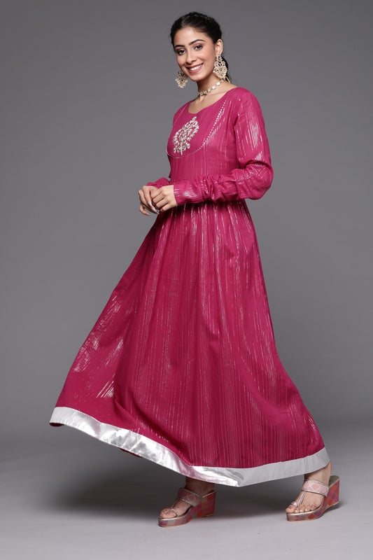 Women Fushia Emboridered Anarkali Kurta