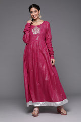 Women Fushia Emboridered Anarkali Kurta