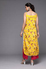 Mustard And Pink Printed Strap Kurta