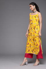 Mustard And Pink Printed Strap Kurta