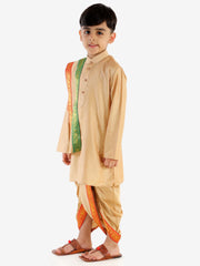 Boys' Rose Gold Cotton Blend Kurta Dhoti And Dupatta