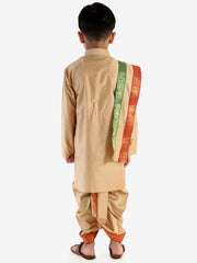 Boys' Rose Gold Cotton Blend Kurta Dhoti And Dupatta