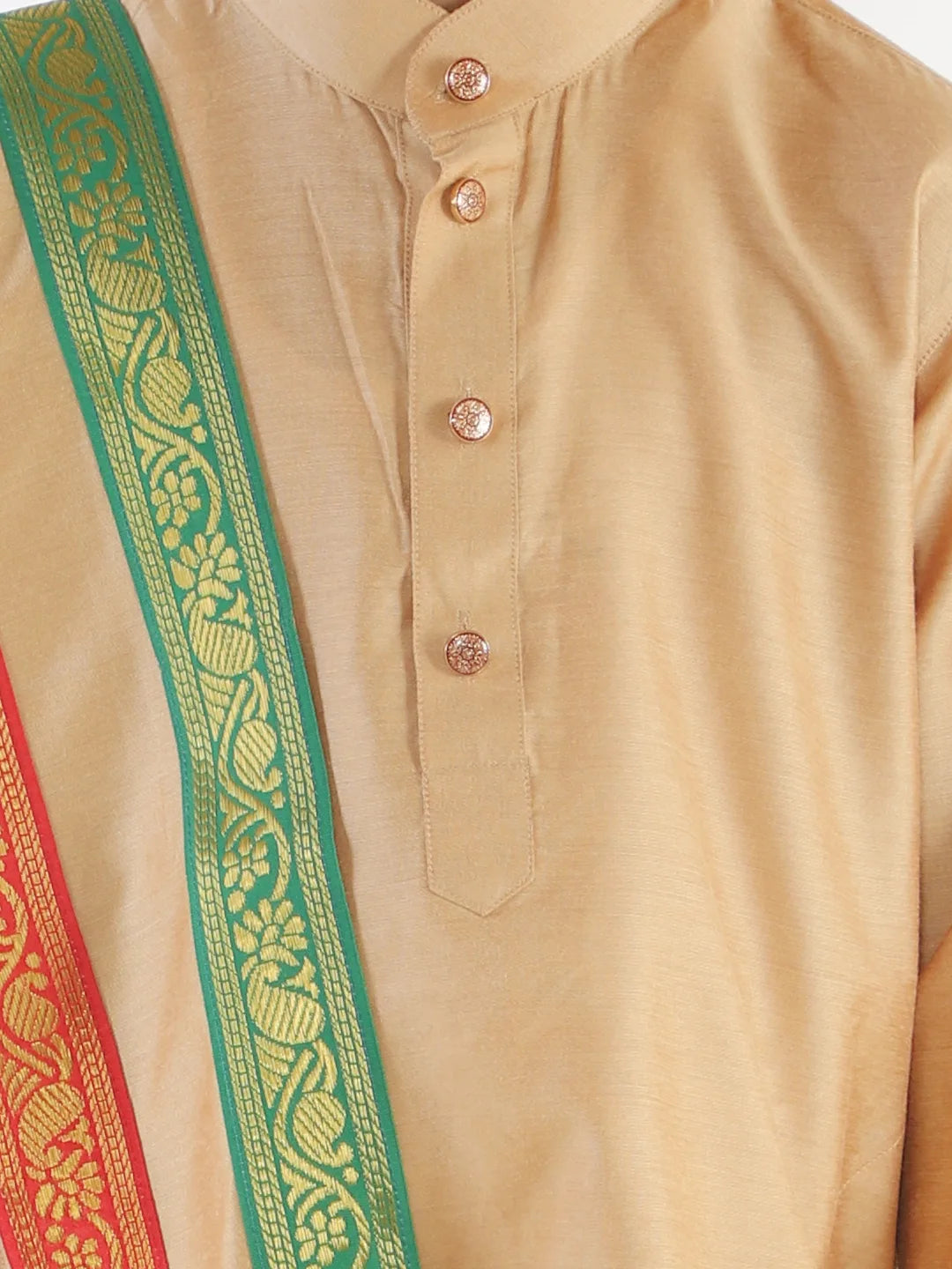 Boys' Rose Gold Cotton Blend Kurta Dhoti And Dupatta