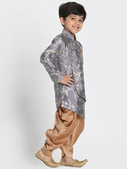 Vastramay - Boys' Grey Cotton Silk Blend Kurta and Dhoti Set