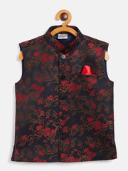 Boys' Maroon And Black Nehru Jacket