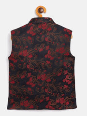 Boys' Maroon And Black Nehru Jacket