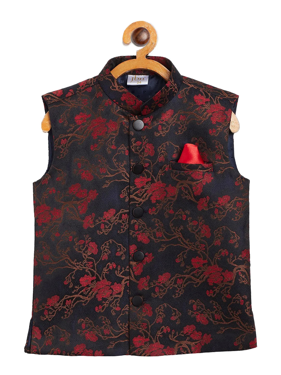 Boys' Maroon And Black Nehru Jacket