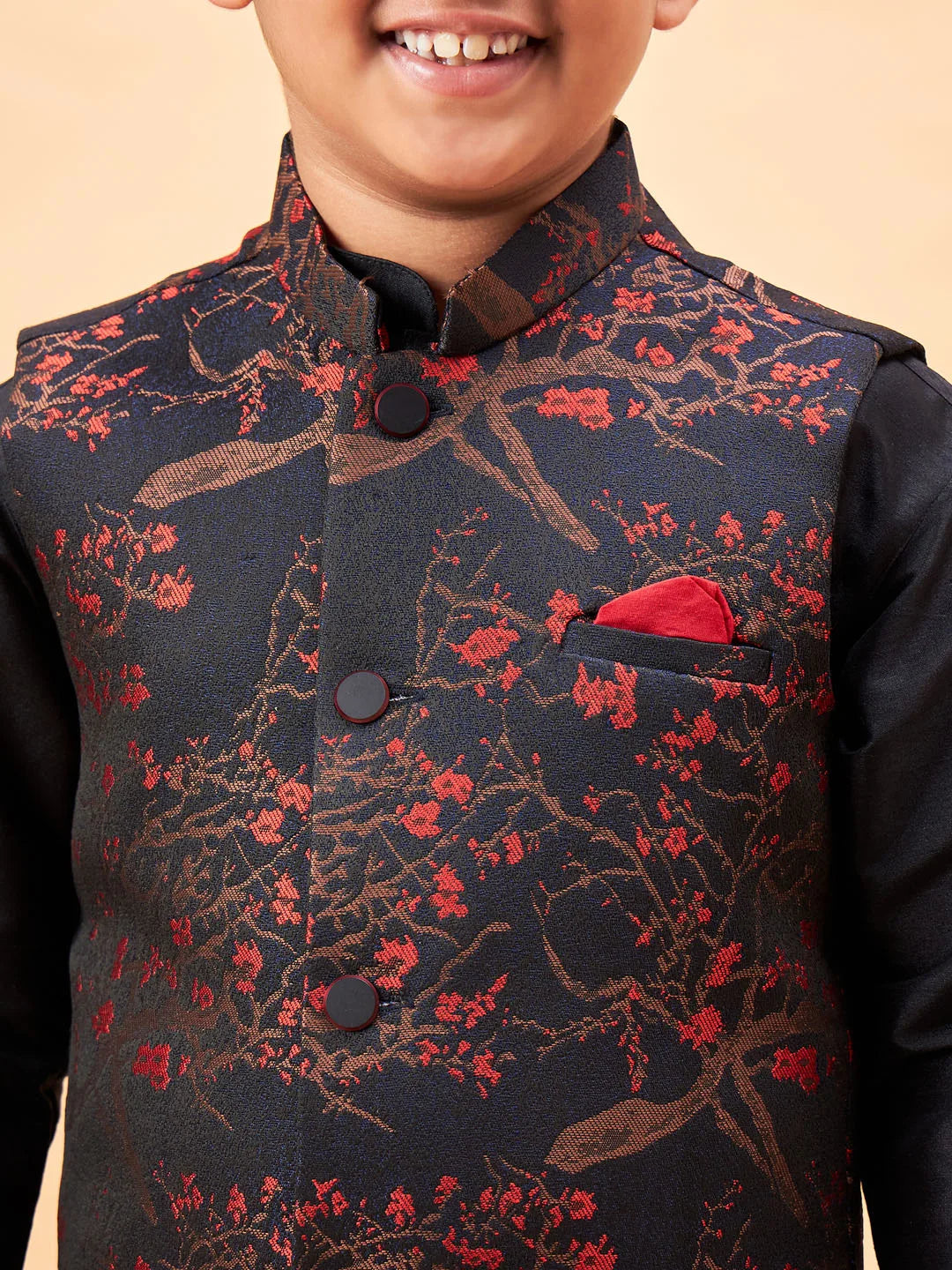 Boys' Black Jacket, Kurta and Dhoti Set