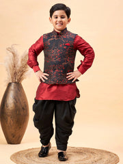 Boys' Maroon Jacket, Kurta and Dhoti Set