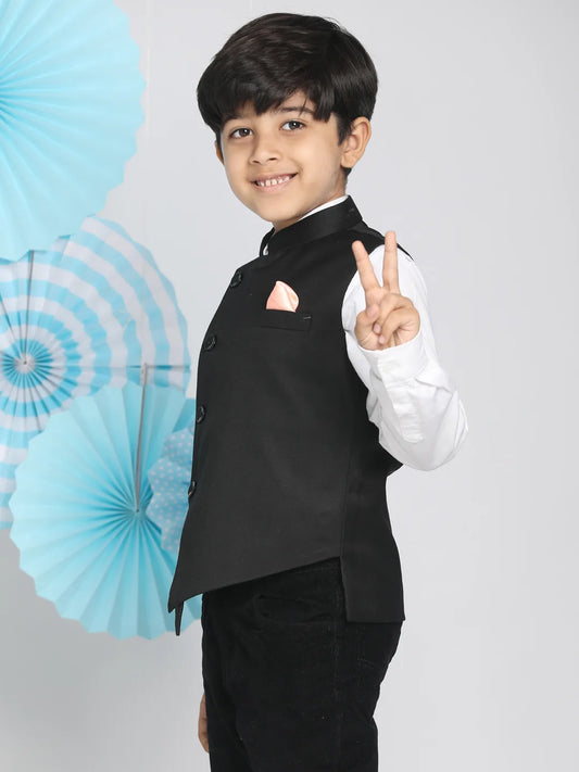 Boys' Black Cotton Blend Nehru Jacket