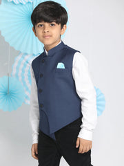 Boys' Navy Blue Cotton Blend Nehru Jacket