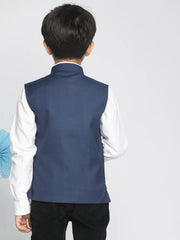 Boys' Navy Blue Cotton Blend Nehru Jacket