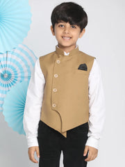 Boys' Beige Cotton Blend Nehru Jacket