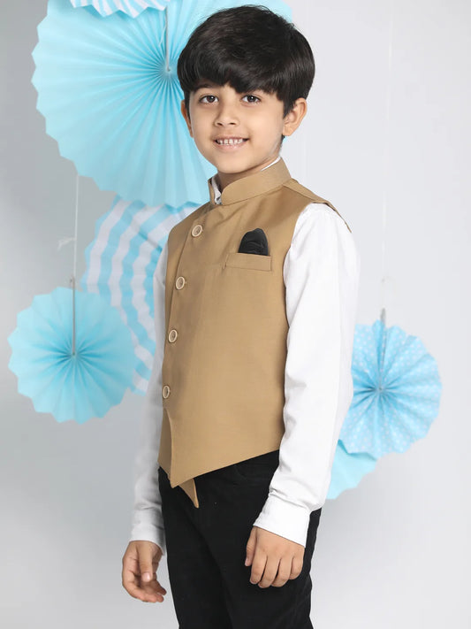 Boys' Beige Cotton Blend Nehru Jacket