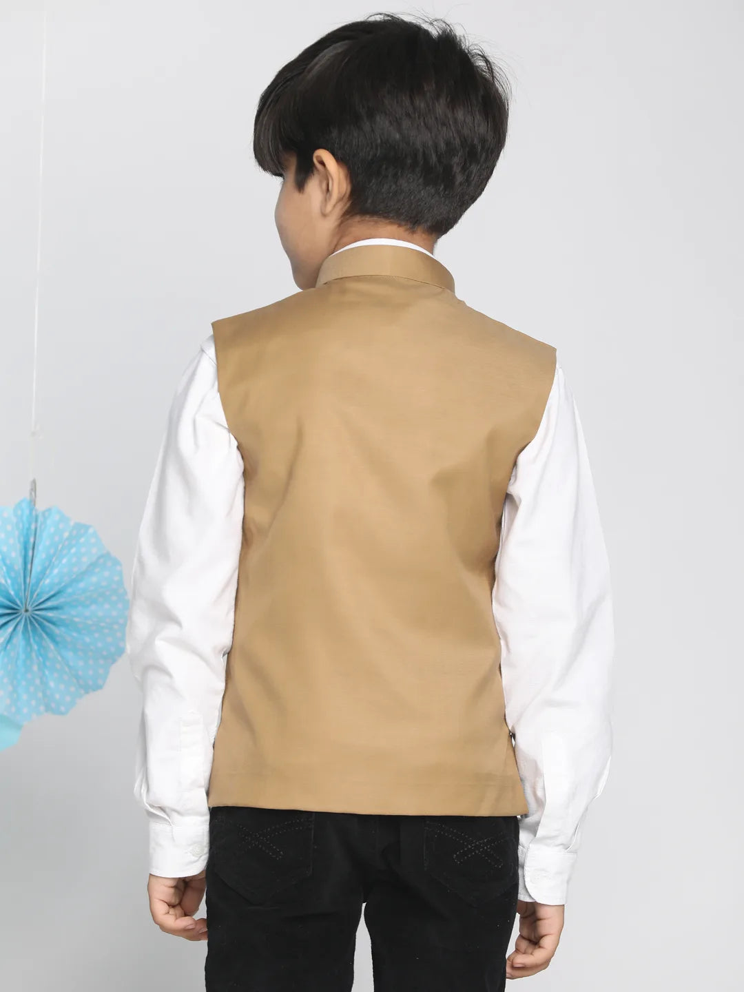 Boys' Beige Cotton Blend Nehru Jacket