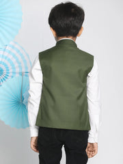 Boys' Dark Green Cotton Blend Nehru Jacket